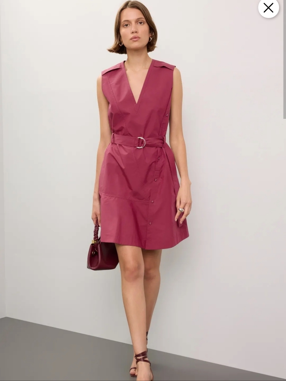3.1 Phillip Lim Sleeveless V-Neck Belted Mini Dress Burgundy Button Sz 4